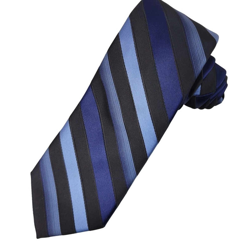 J. Ferrar Striped Necktie Men's Navy Baby Blue Black Print‎ Sharp Tie Polyester